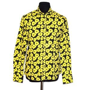 B2 NWT AGLINI Yellow Floral Print Cotton David Slim Spread Collar Shirt Size 40